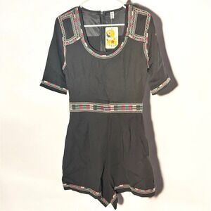 Jodle Romper Women's Large Embroidered Black NWT